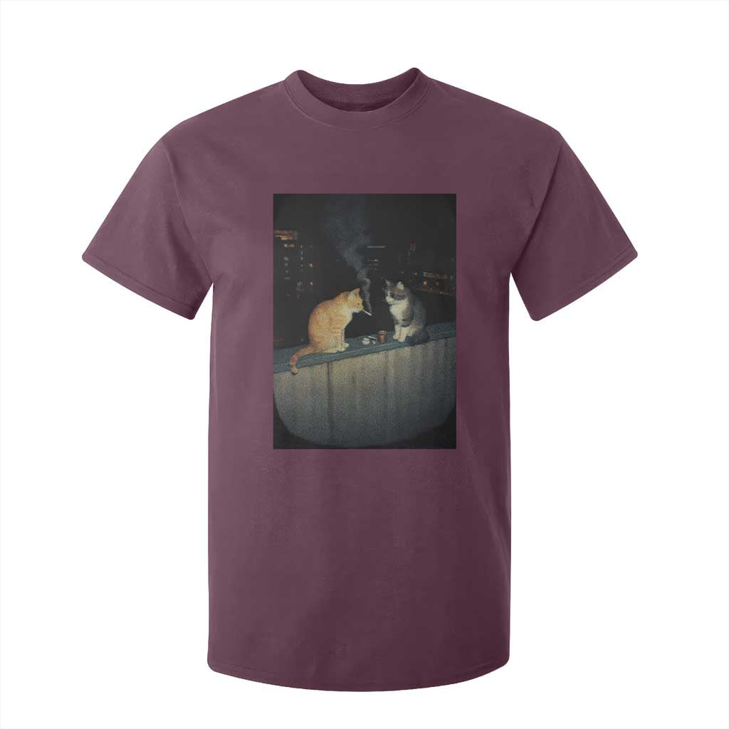 Funny Smoking Cat T Shirt For Kid Retro 90s Grunge Kitty Streetwear Meme TS10 Maroon Print Your Wear