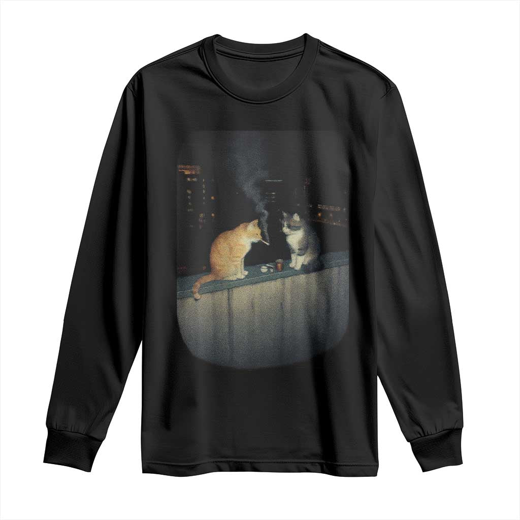 Funny Smoking Cat Long Sleeve Shirt Retro 90s Grunge Kitty Streetwear Meme TS10 Black Print Your Wear