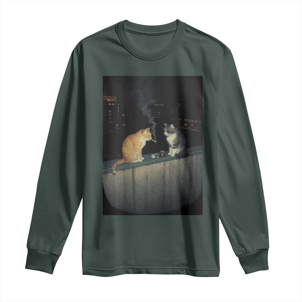 Funny Smoking Cat Long Sleeve Shirt Retro 90s Grunge Kitty Streetwear Meme TS10 Dark Forest Green Print Your Wear