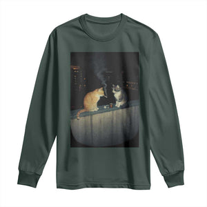 Funny Smoking Cat Long Sleeve Shirt Retro 90s Grunge Kitty Streetwear Meme TS10 Dark Forest Green Print Your Wear