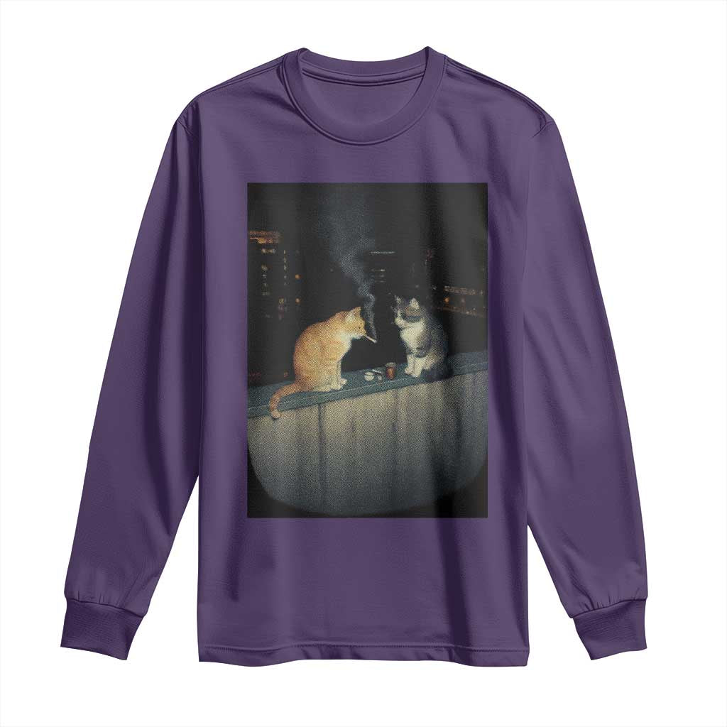 Funny Smoking Cat Long Sleeve Shirt Retro 90s Grunge Kitty Streetwear Meme TS10 Purple Print Your Wear