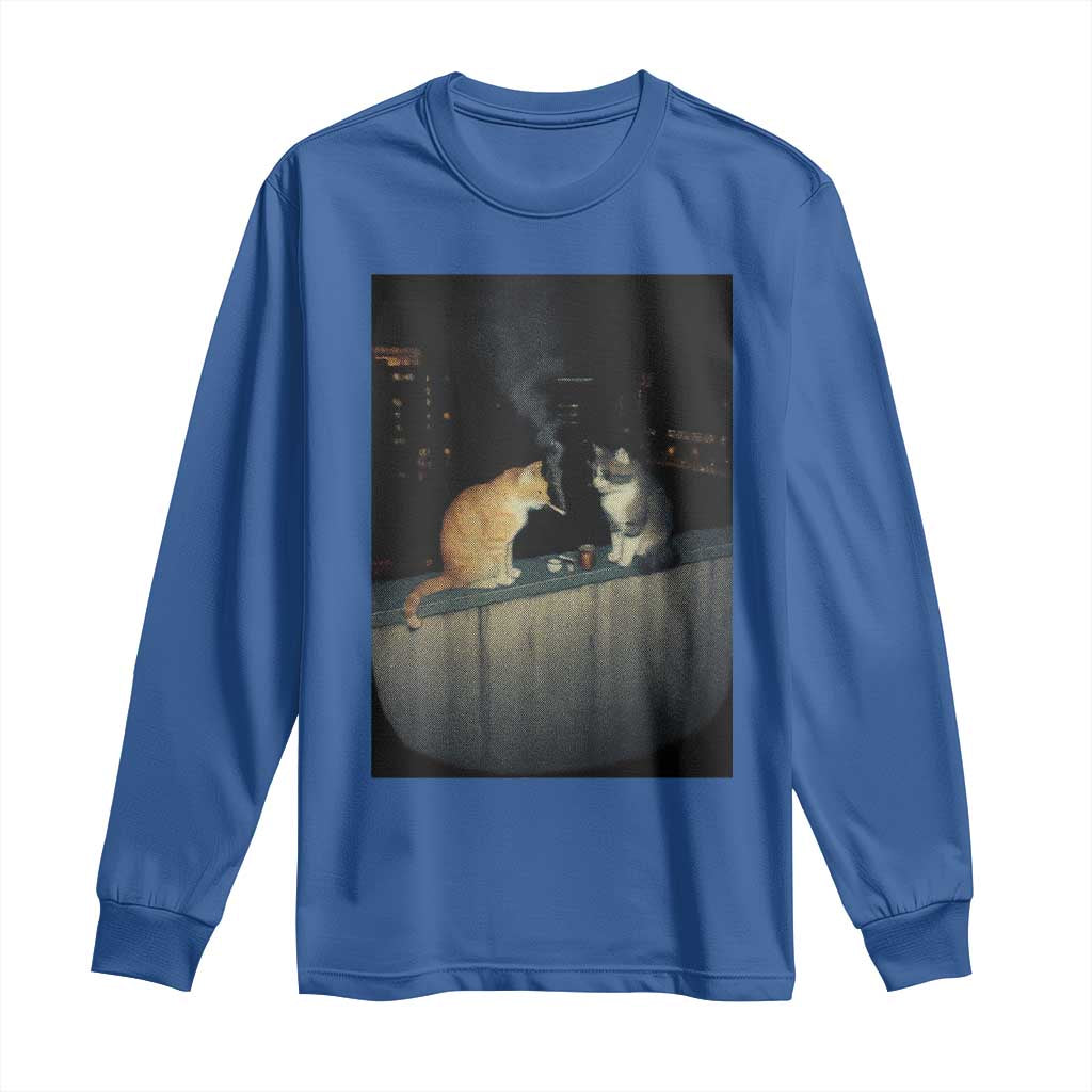 Funny Smoking Cat Long Sleeve Shirt Retro 90s Grunge Kitty Streetwear Meme TS10 Royal Blue Print Your Wear