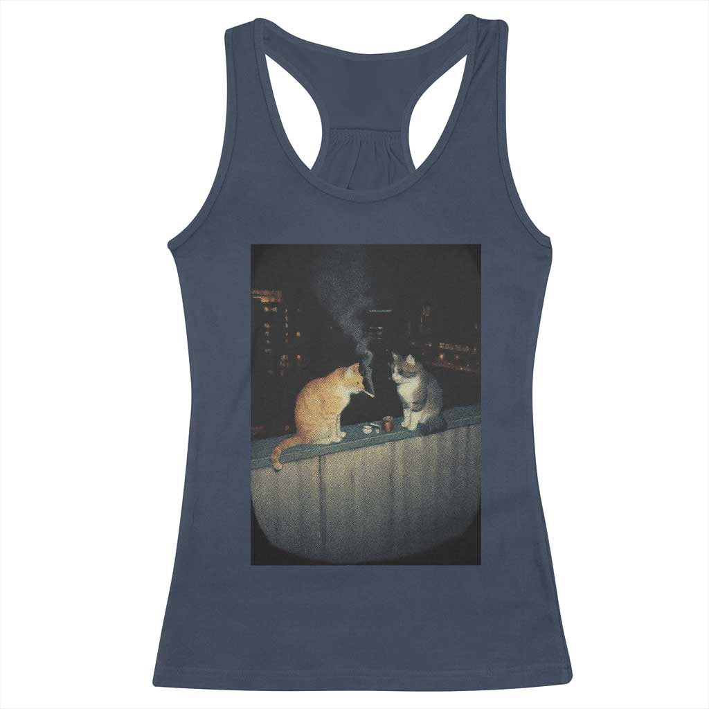 Funny Smoking Cat Racerback Tank Top Retro 90s Grunge Kitty Streetwear Meme TS10 Navy Print Your Wear