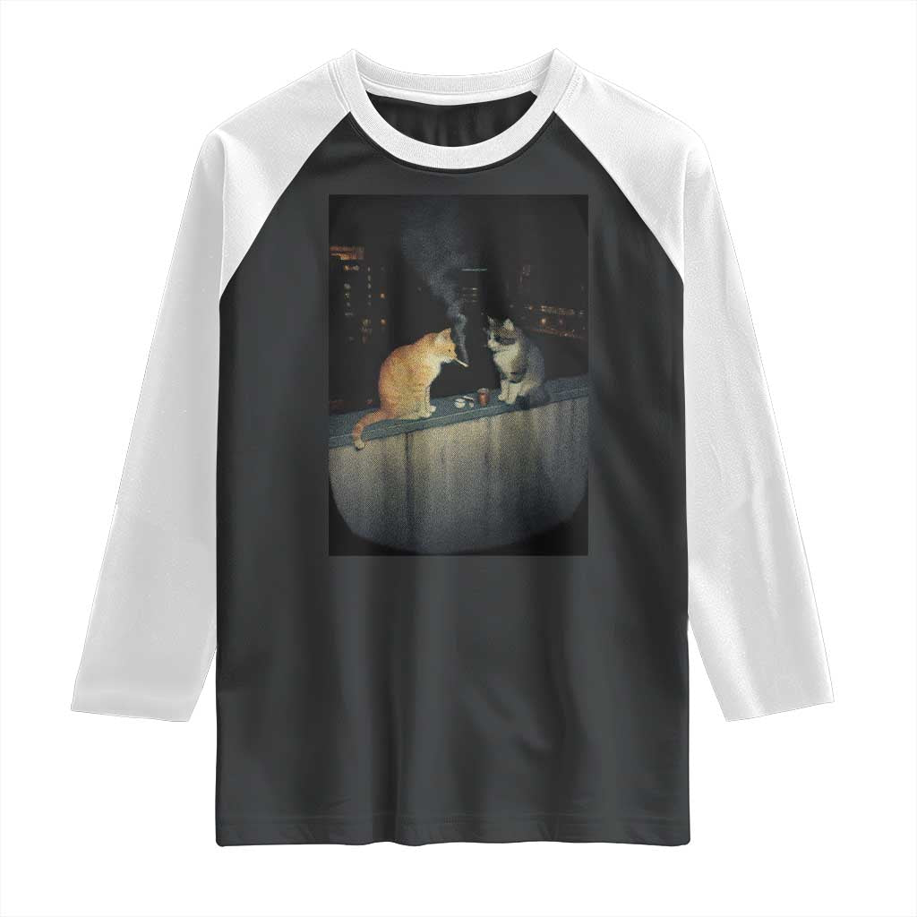 Funny Smoking Cat Raglan Shirt Retro 90s Grunge Kitty Streetwear Meme TS10 Black White Print Your Wear