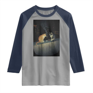 Funny Smoking Cat Raglan Shirt Retro 90s Grunge Kitty Streetwear Meme TS10 Sport Gray Navy Print Your Wear