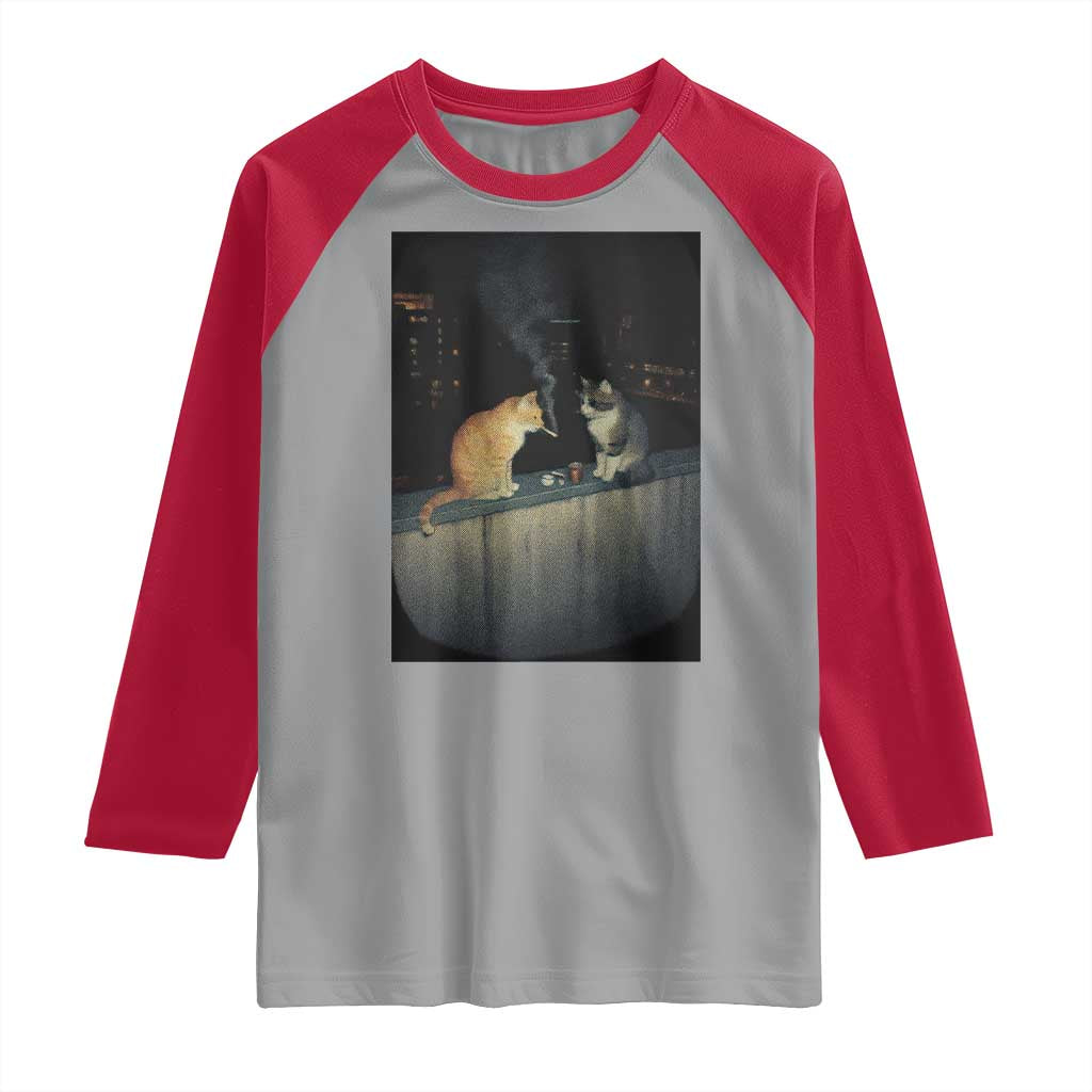 Funny Smoking Cat Raglan Shirt Retro 90s Grunge Kitty Streetwear Meme TS10 Sport Gray Red Print Your Wear