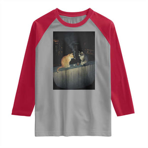 Funny Smoking Cat Raglan Shirt Retro 90s Grunge Kitty Streetwear Meme TS10 Sport Gray Red Print Your Wear