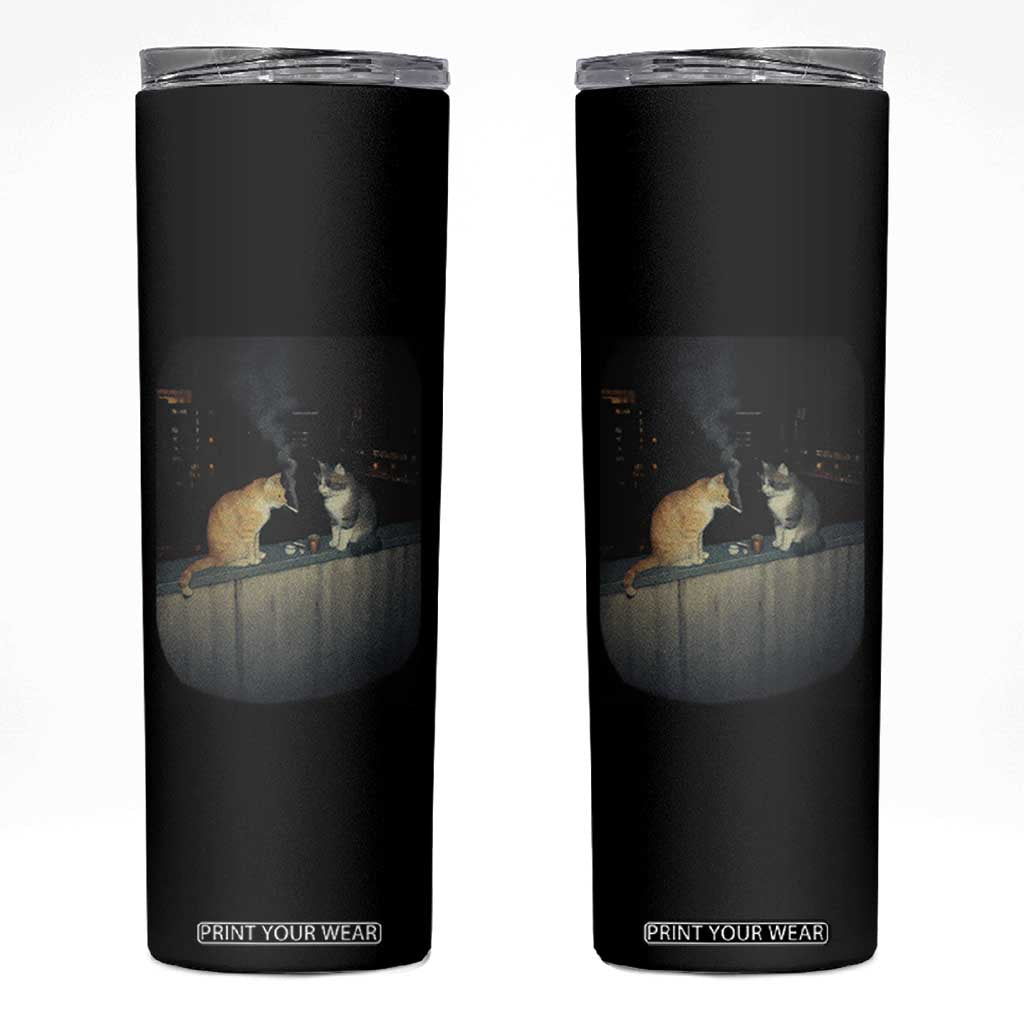 Funny Smoking Cat Skinny Tumbler Retro 90s Grunge Kitty Streetwear Meme TS10 Black Print Your Wear