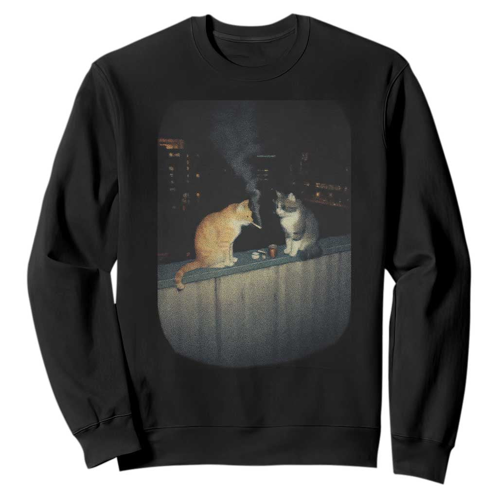 Funny Smoking Cat Sweatshirt Retro 90s Grunge Kitty Streetwear Meme TS10 Black Print Your Wear