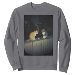 Funny Smoking Cat Sweatshirt Retro 90s Grunge Kitty Streetwear Meme TS10 Charcoal Print Your Wear