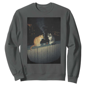 Funny Smoking Cat Sweatshirt Retro 90s Grunge Kitty Streetwear Meme TS10 Dark Heather Print Your Wear