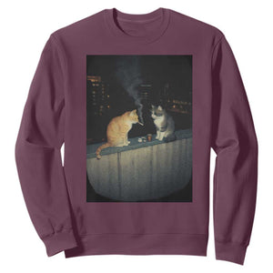 Funny Smoking Cat Sweatshirt Retro 90s Grunge Kitty Streetwear Meme TS10 Maroon Print Your Wear