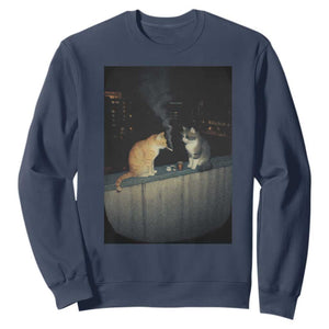Funny Smoking Cat Sweatshirt Retro 90s Grunge Kitty Streetwear Meme TS10 Navy Print Your Wear