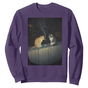 Funny Smoking Cat Sweatshirt Retro 90s Grunge Kitty Streetwear Meme TS10 Purple Print Your Wear