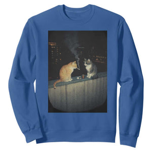 Funny Smoking Cat Sweatshirt Retro 90s Grunge Kitty Streetwear Meme TS10 Royal Blue Print Your Wear