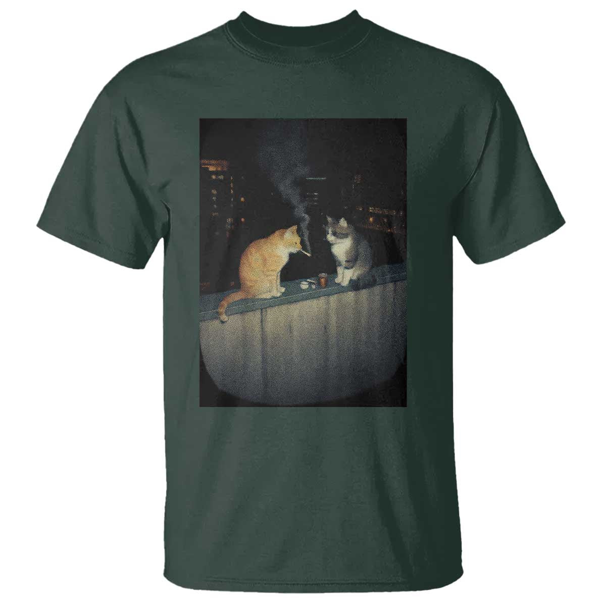 Funny Smoking Cat T Shirt Retro 90s Grunge Kitty Streetwear Meme TS10 Dark Forest Green Print Your Wear