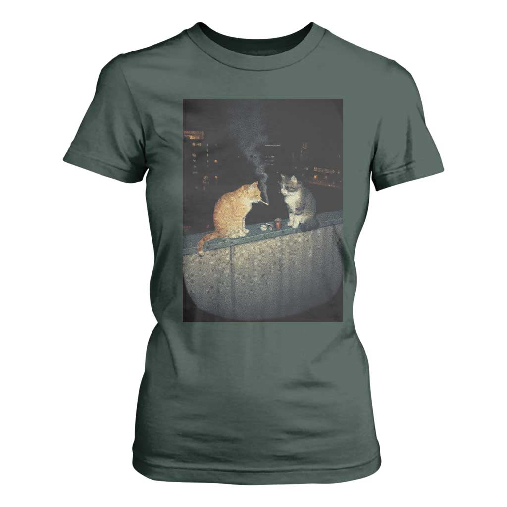 Funny Smoking Cat T Shirt For Women Retro 90s Grunge Kitty Streetwear Meme TS10 Dark Forest Green Print Your Wear