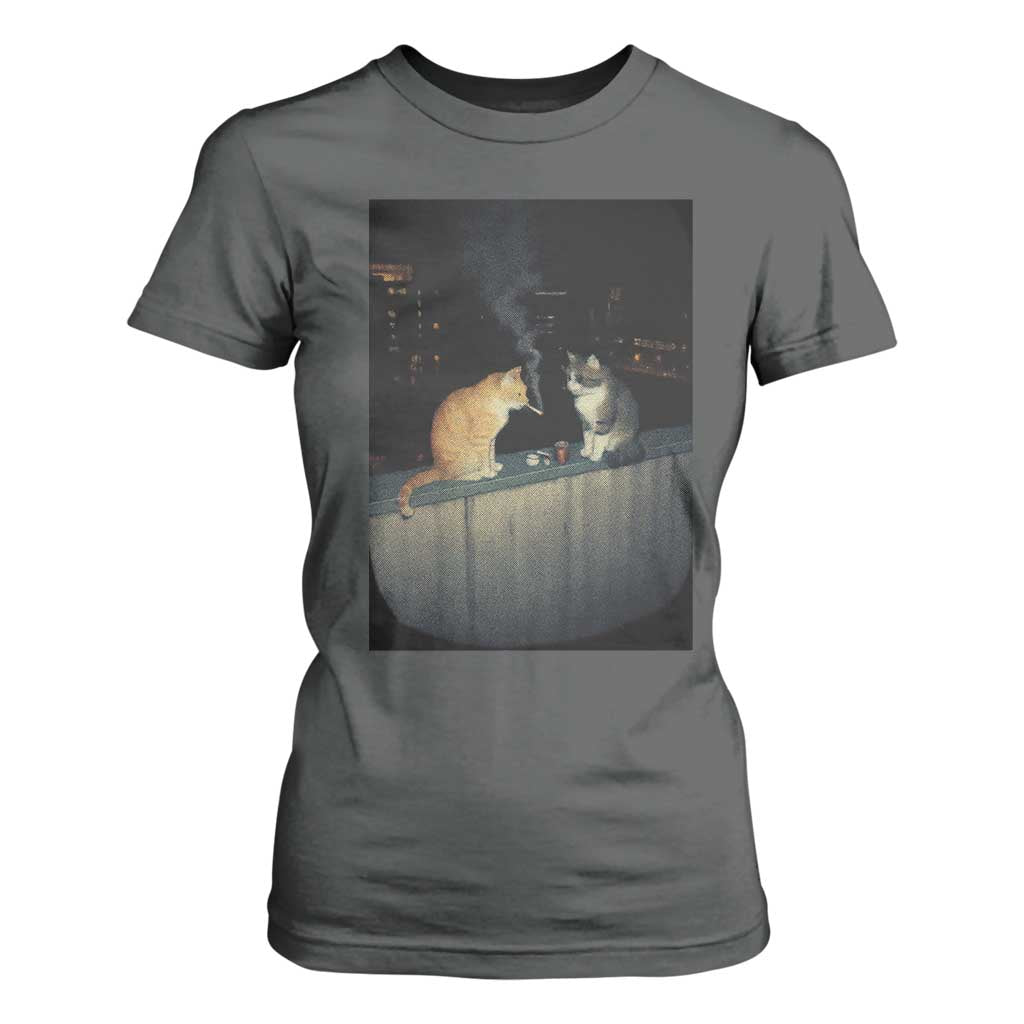 Funny Smoking Cat T Shirt For Women Retro 90s Grunge Kitty Streetwear Meme TS10 Dark Heather Print Your Wear