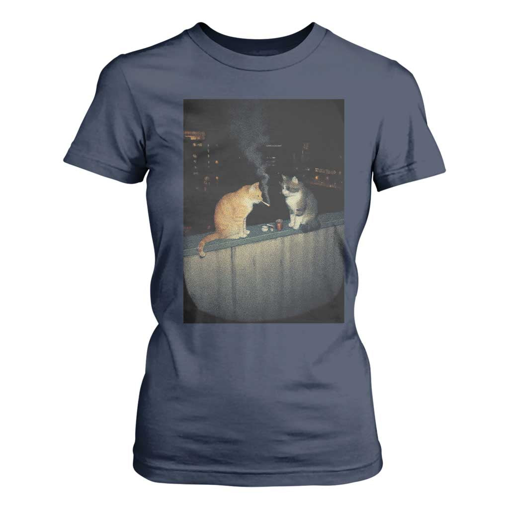 Funny Smoking Cat T Shirt For Women Retro 90s Grunge Kitty Streetwear Meme TS10 Navy Print Your Wear