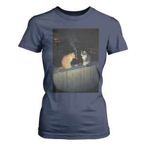 Funny Smoking Cat T Shirt For Women Retro 90s Grunge Kitty Streetwear Meme TS10 Navy Print Your Wear
