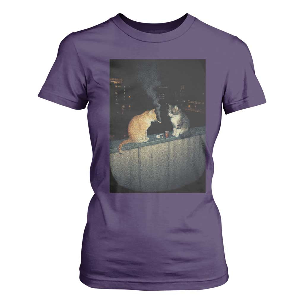 Funny Smoking Cat T Shirt For Women Retro 90s Grunge Kitty Streetwear Meme TS10 Purple Print Your Wear
