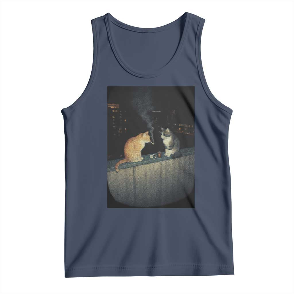 Funny Smoking Cat Tank Top Retro 90s Grunge Kitty Streetwear Meme TS10 Navy Print Your Wear