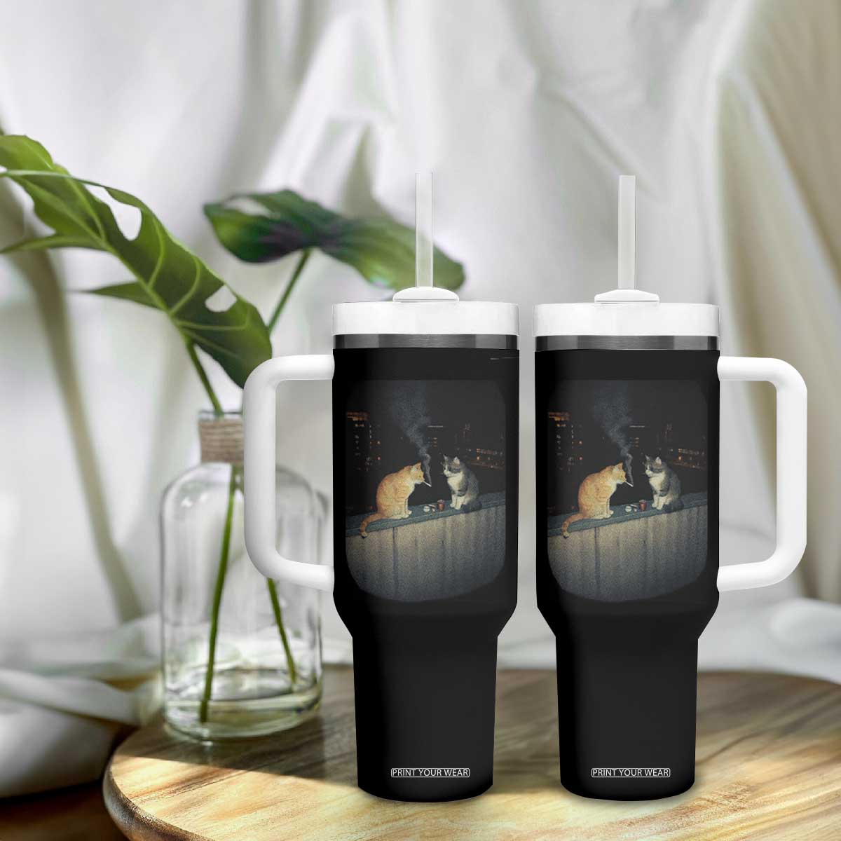 Funny Smoking Cat Tumbler With Handle Retro 90s Grunge Kitty Streetwear Meme TS10 Print Your Wear