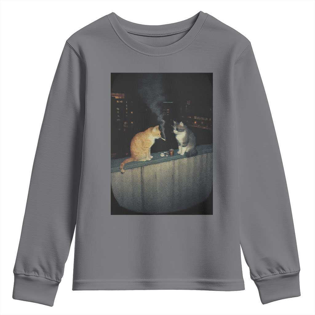 Funny Smoking Cat Youth Sweatshirt Retro 90s Grunge Kitty Streetwear Meme TS10 Charcoal Print Your Wear
