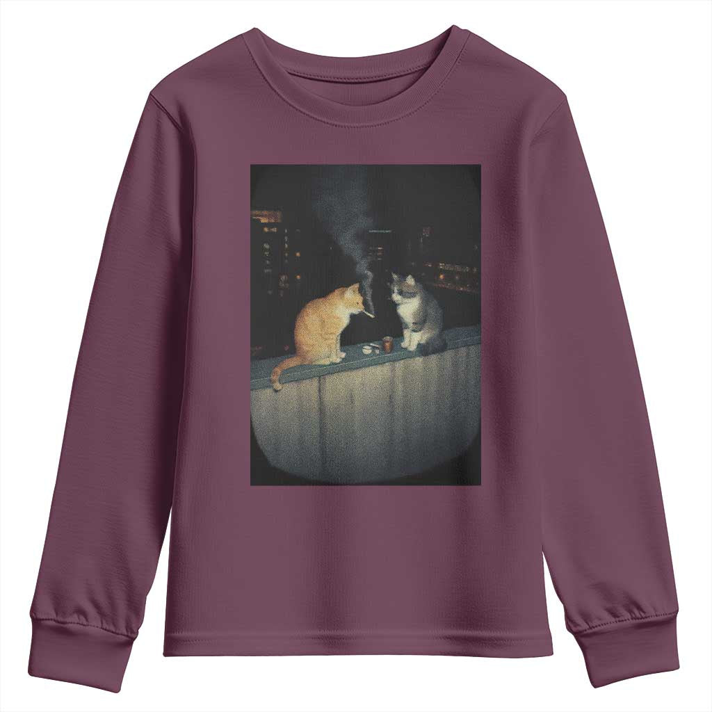 Funny Smoking Cat Youth Sweatshirt Retro 90s Grunge Kitty Streetwear Meme TS10 Maroon Print Your Wear