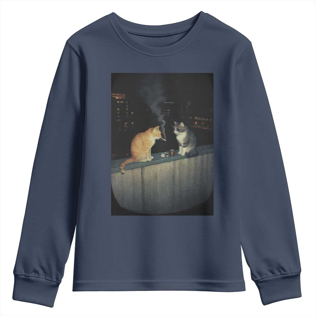 Funny Smoking Cat Youth Sweatshirt Retro 90s Grunge Kitty Streetwear Meme TS10 Navy Print Your Wear