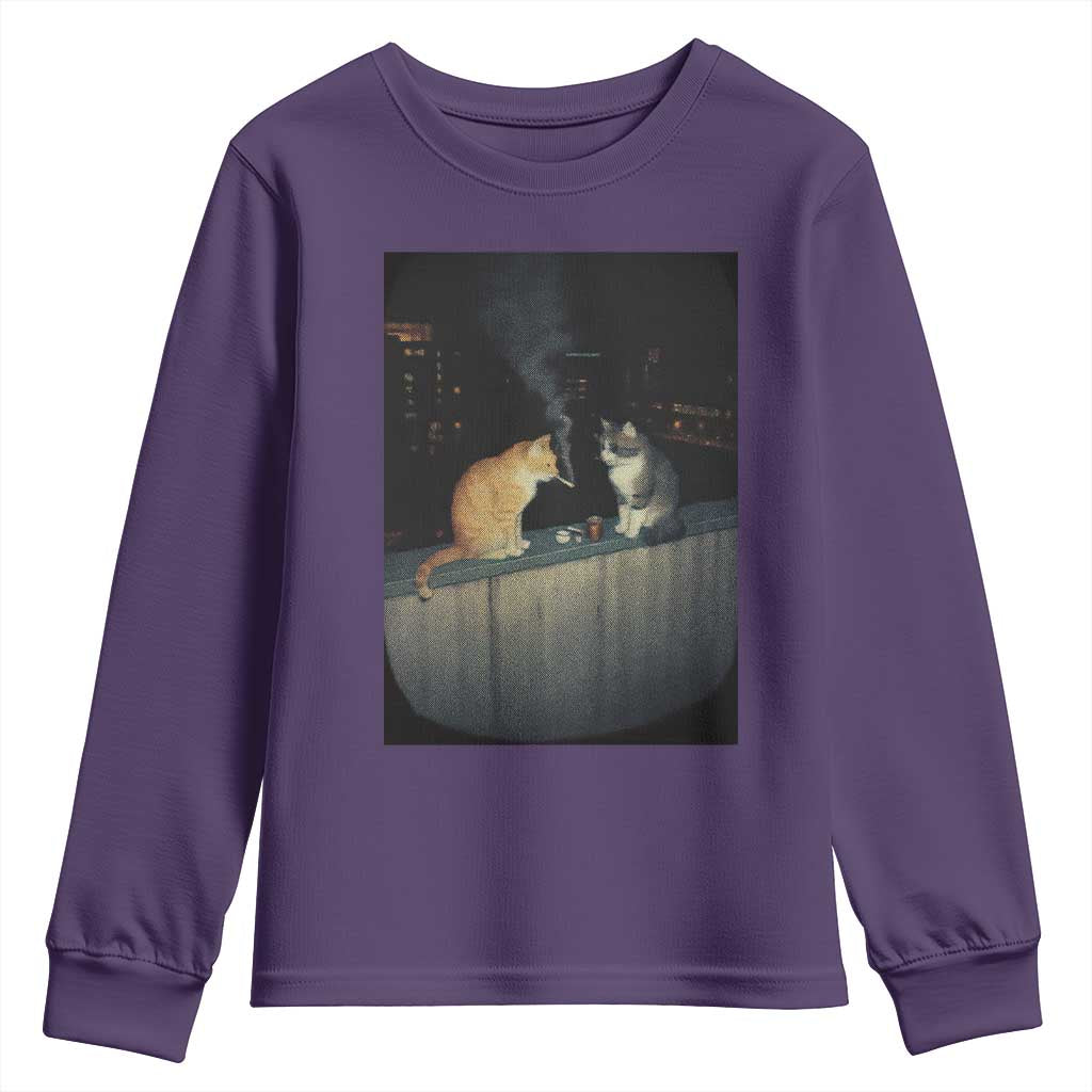 Funny Smoking Cat Youth Sweatshirt Retro 90s Grunge Kitty Streetwear Meme TS10 Purple Print Your Wear