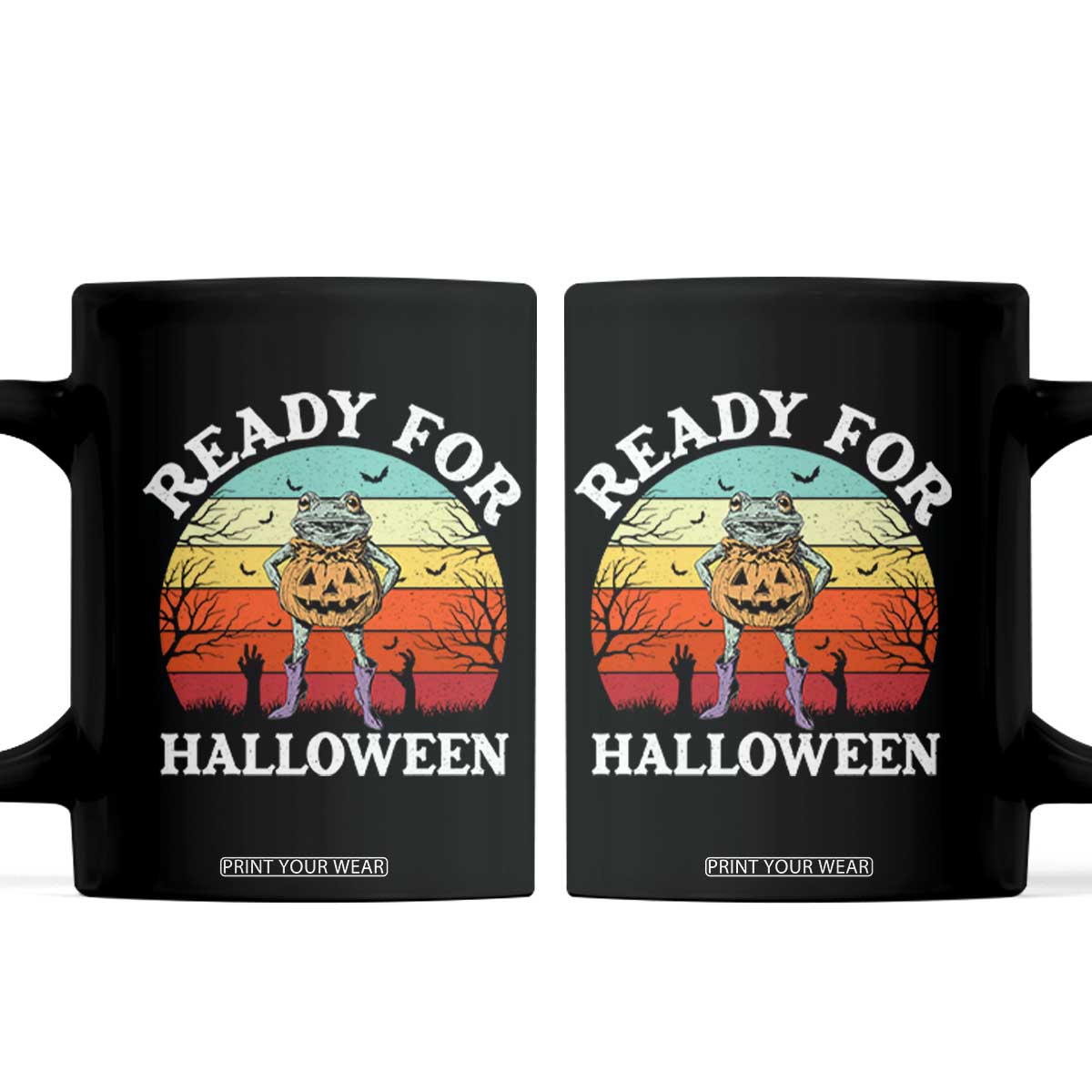 Funny Halloween Frog Coffee Mug Retro Spooky Season Funny Frogs Costume TS10 Black Print Your Wear