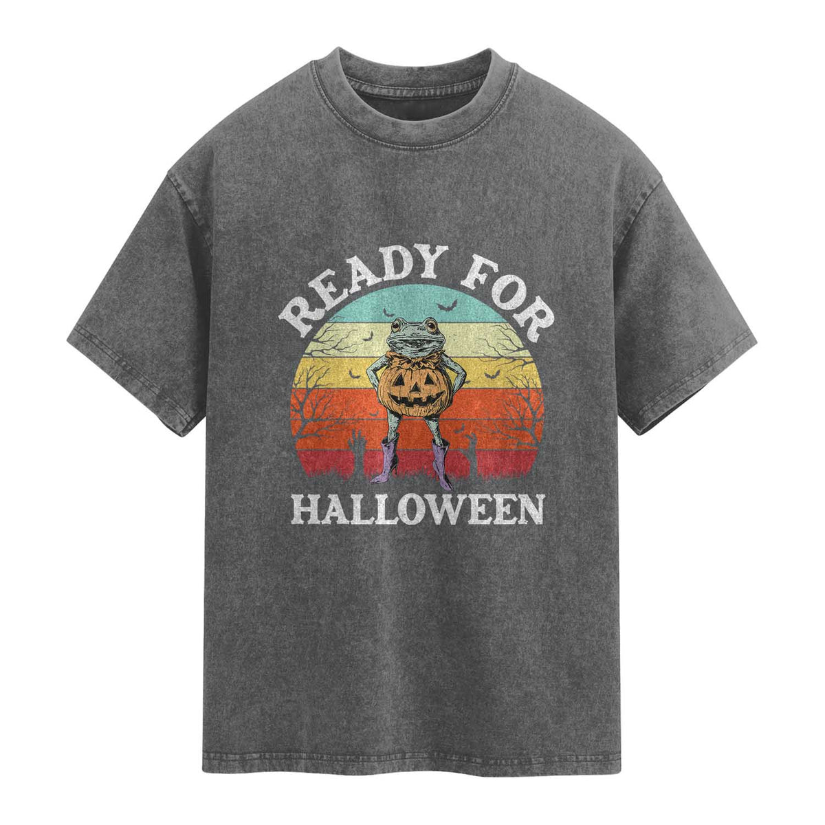 Funny Halloween Frog Washed Cotton T-Shirt Retro Spooky Season Funny Frogs Costume