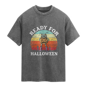 Funny Halloween Frog Washed Cotton T-Shirt Retro Spooky Season Funny Frogs Costume