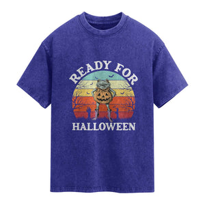 Funny Halloween Frog Washed Cotton T-Shirt Retro Spooky Season Funny Frogs Costume
