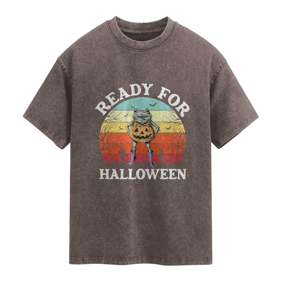 Funny Halloween Frog Washed Cotton T-Shirt Retro Spooky Season Funny Frogs Costume