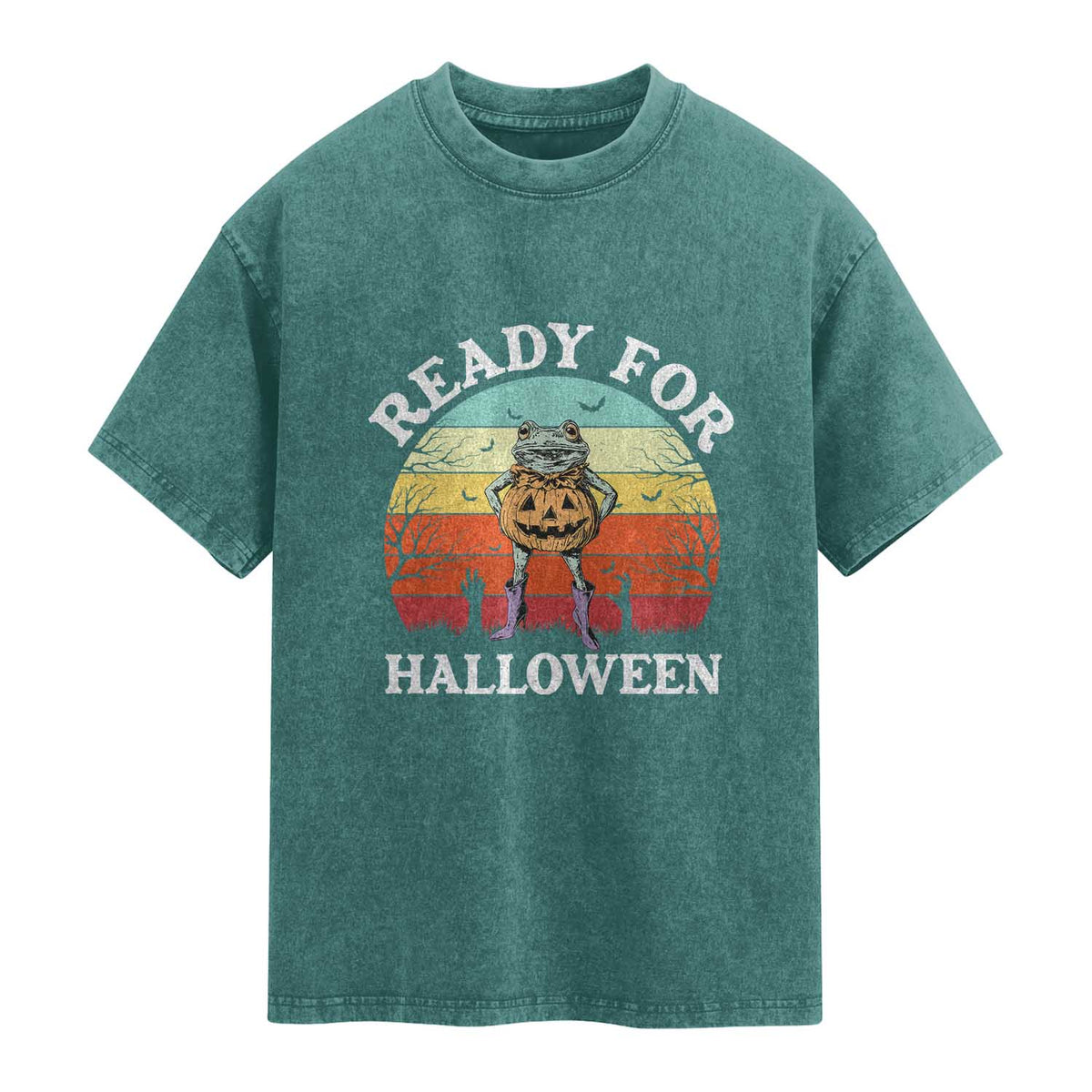 Funny Halloween Frog Washed Cotton T-Shirt Retro Spooky Season Funny Frogs Costume