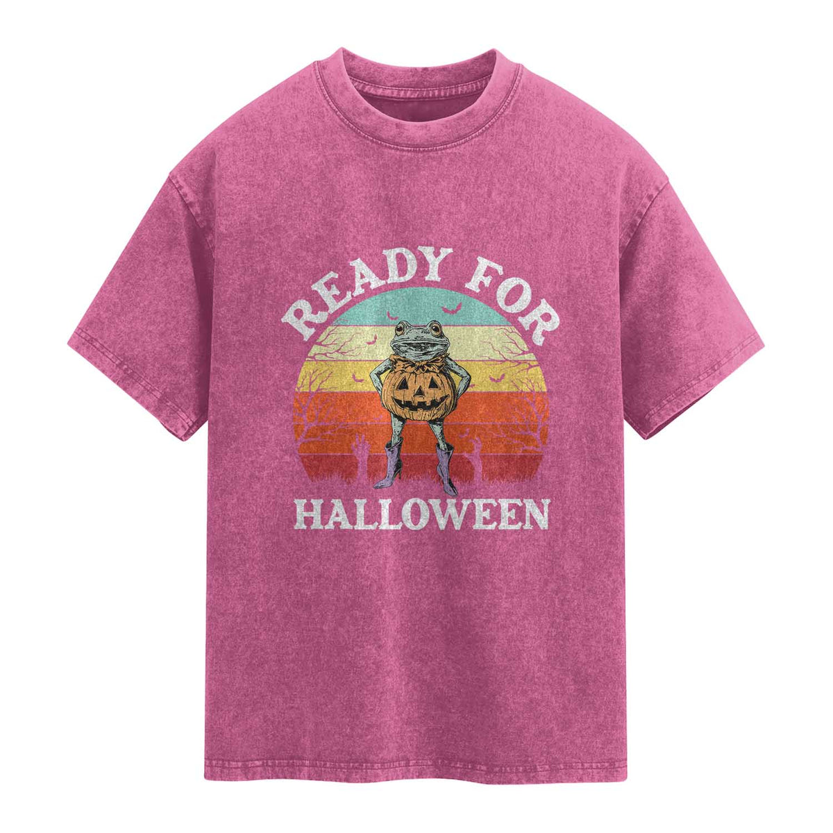 Funny Halloween Frog Washed Cotton T-Shirt Retro Spooky Season Funny Frogs Costume