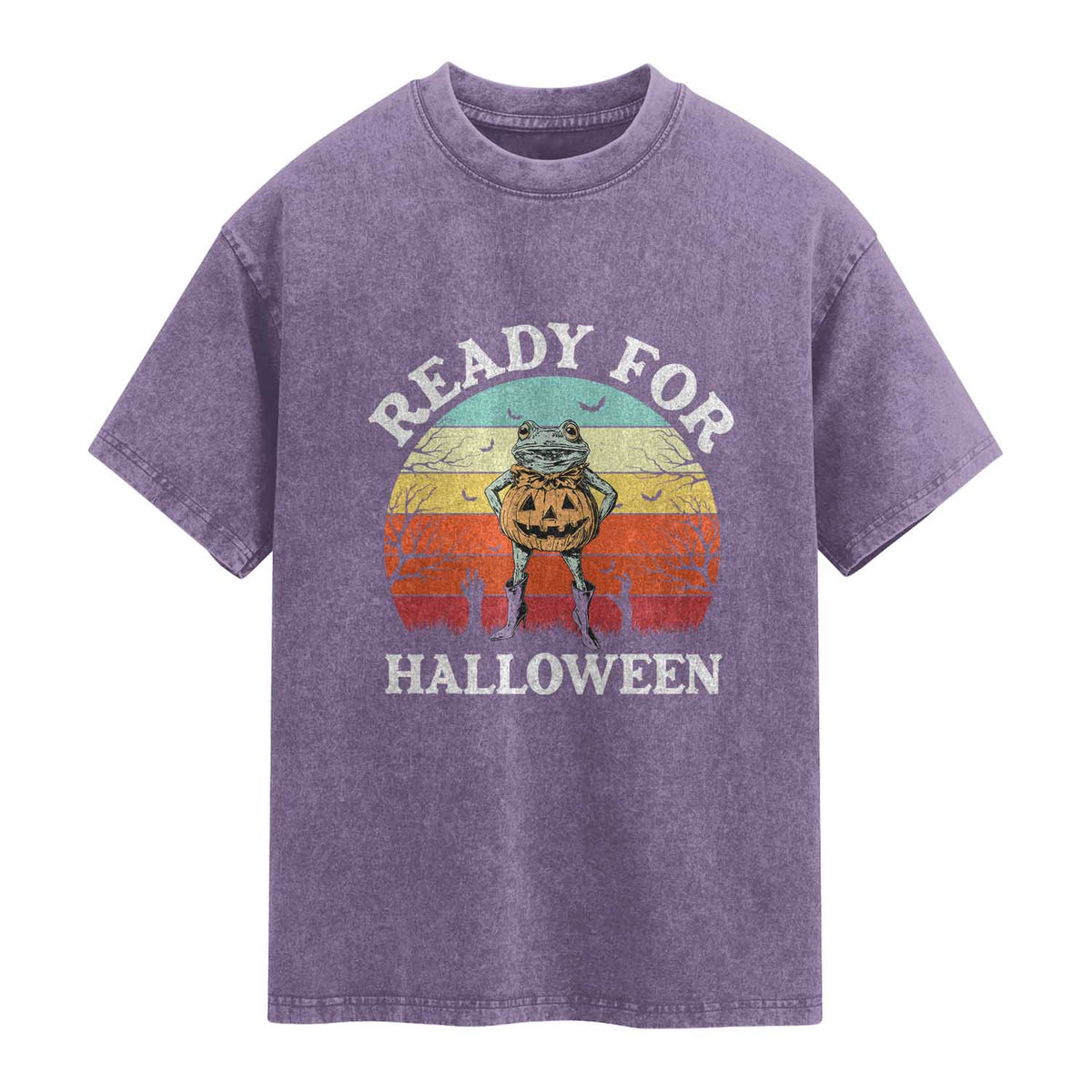 Funny Halloween Frog Washed Cotton T-Shirt Retro Spooky Season Funny Frogs Costume