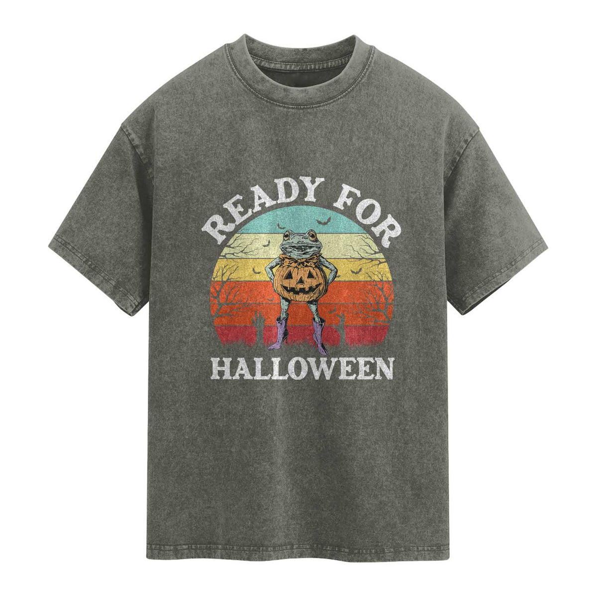 Funny Halloween Frog Washed Cotton T-Shirt Retro Spooky Season Funny Frogs Costume