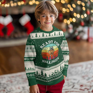 Funny Halloween Frog Ugly Christmas Sweater Retro Spooky Season Funny Frogs Costume TS10 Forest Green Beige Print Your Wear