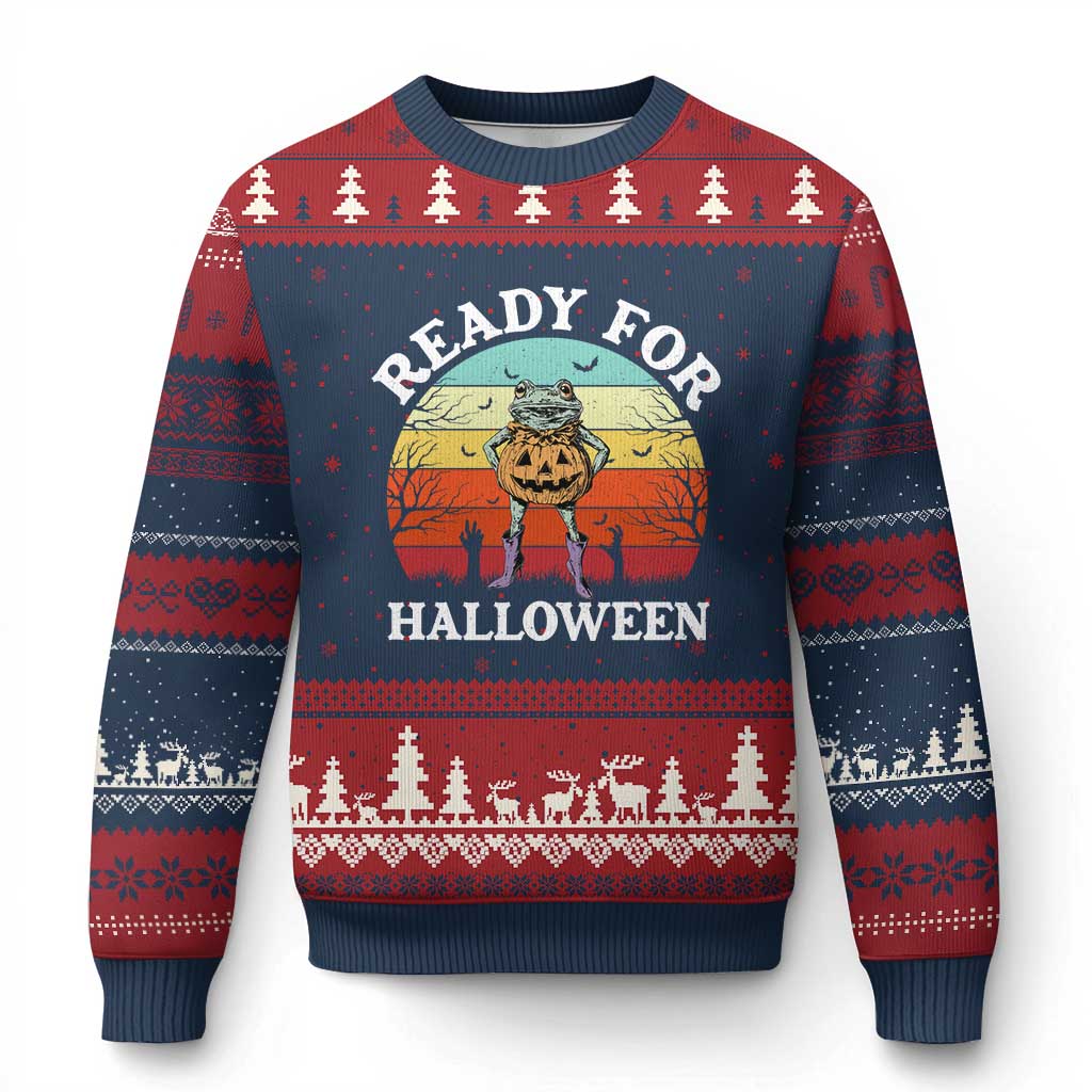 Funny Halloween Frog Ugly Christmas Sweater Retro Spooky Season Funny Frogs Costume TS10 Navy Red Print Your Wear