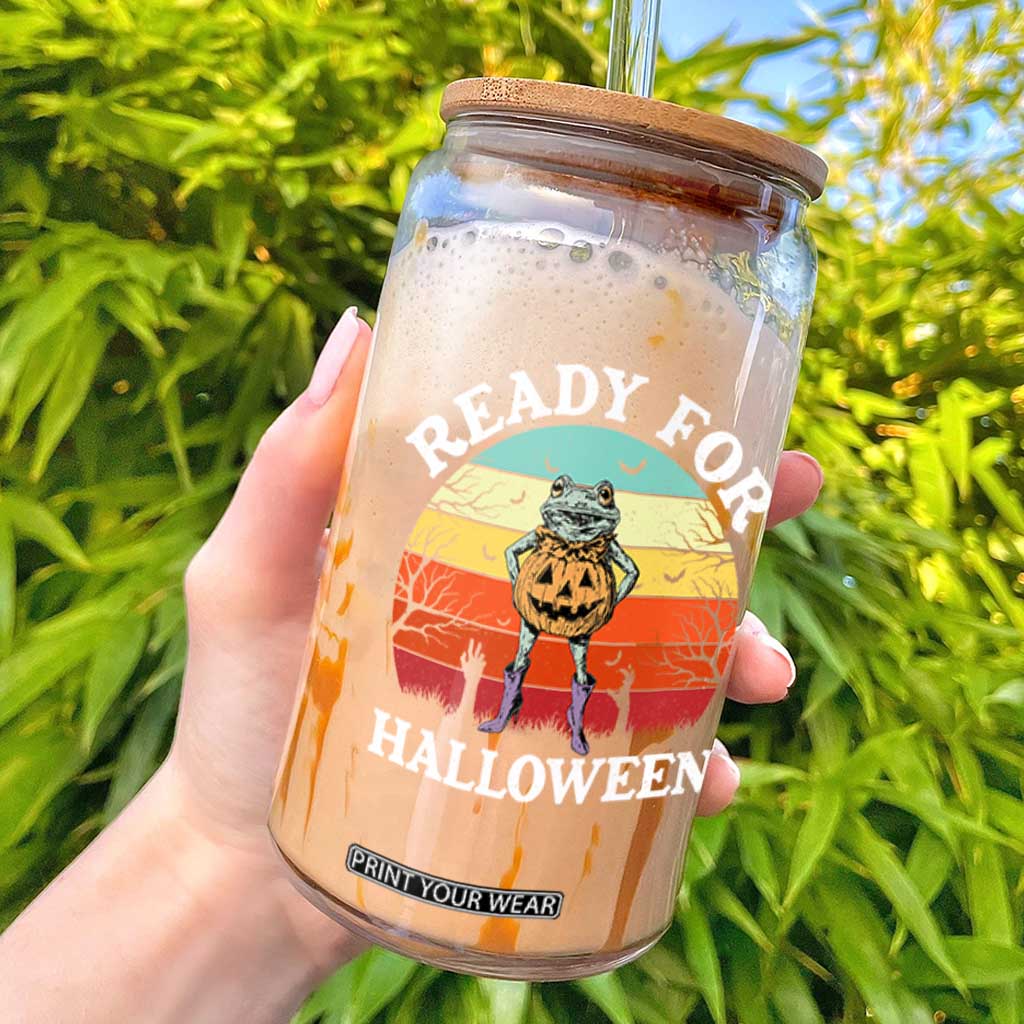Funny Halloween Frog Glass Can Retro Spooky Season Funny Frogs Costume TS10 Black Print Your Wear