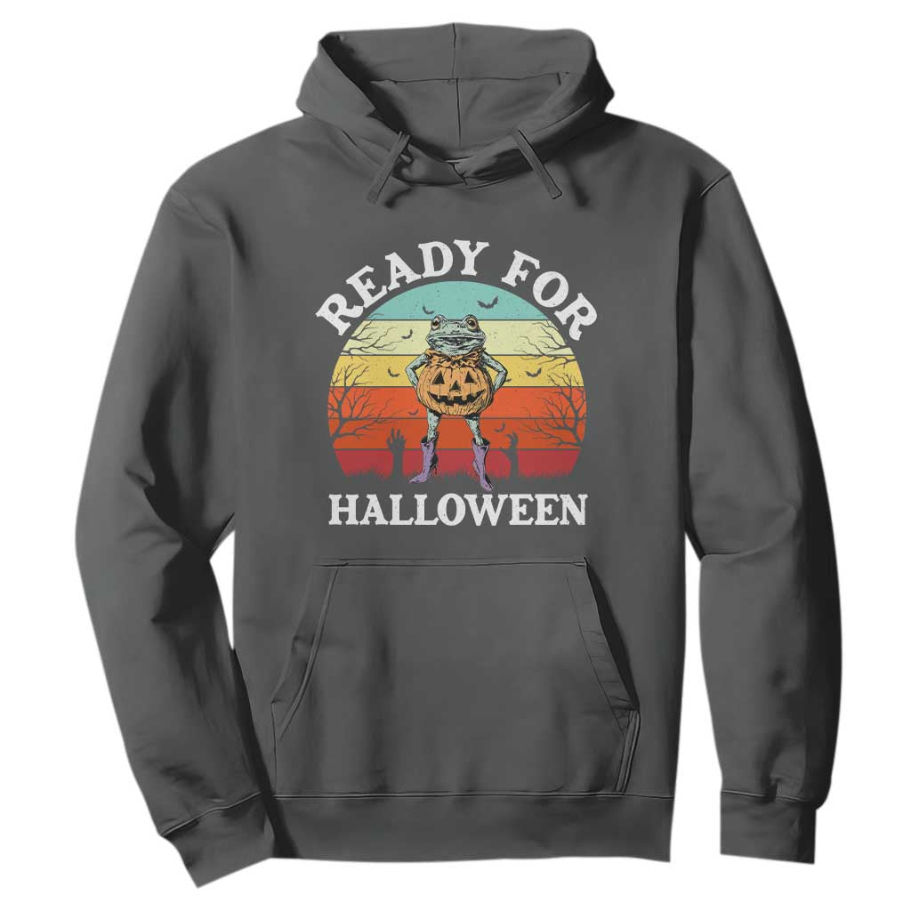 Funny Halloween Frog Hoodie Retro Spooky Season Funny Frogs Costume TS10 Dark Heather Print Your Wear