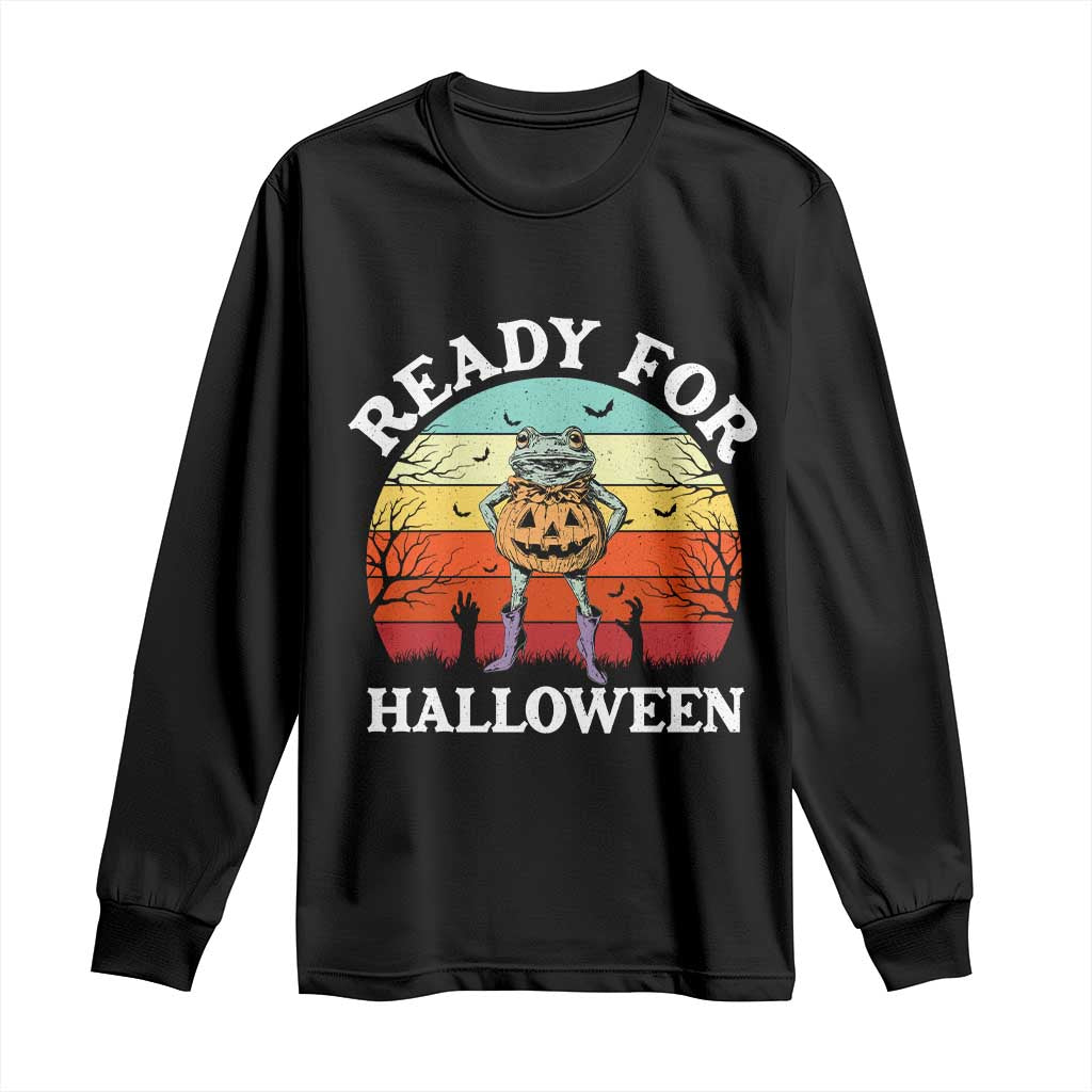 Funny Halloween Frog Long Sleeve Shirt Retro Spooky Season Funny Frogs Costume TS10 Black Print Your Wear