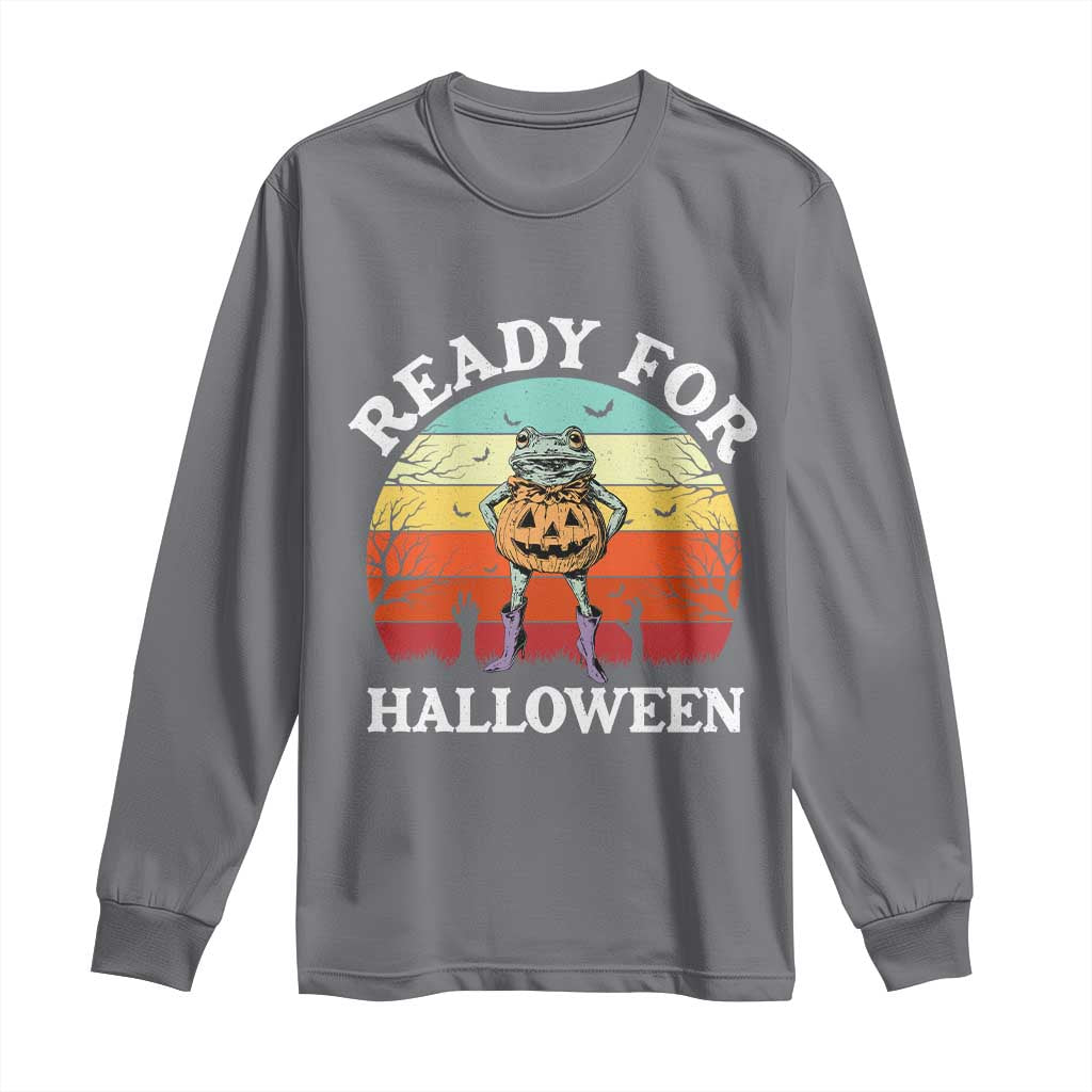 Funny Halloween Frog Long Sleeve Shirt Retro Spooky Season Funny Frogs Costume TS10 Charcoal Print Your Wear