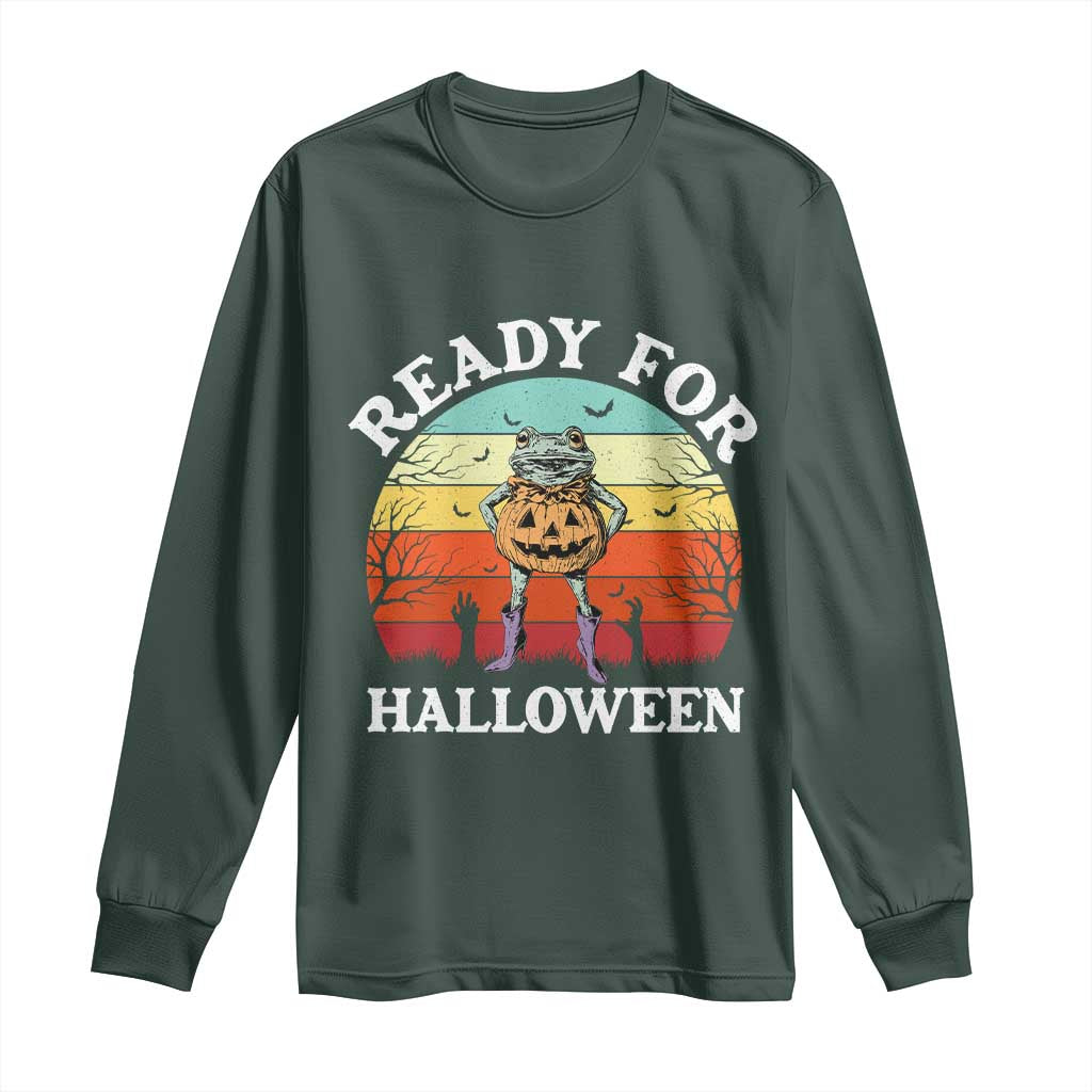 Funny Halloween Frog Long Sleeve Shirt Retro Spooky Season Funny Frogs Costume TS10 Dark Forest Green Print Your Wear