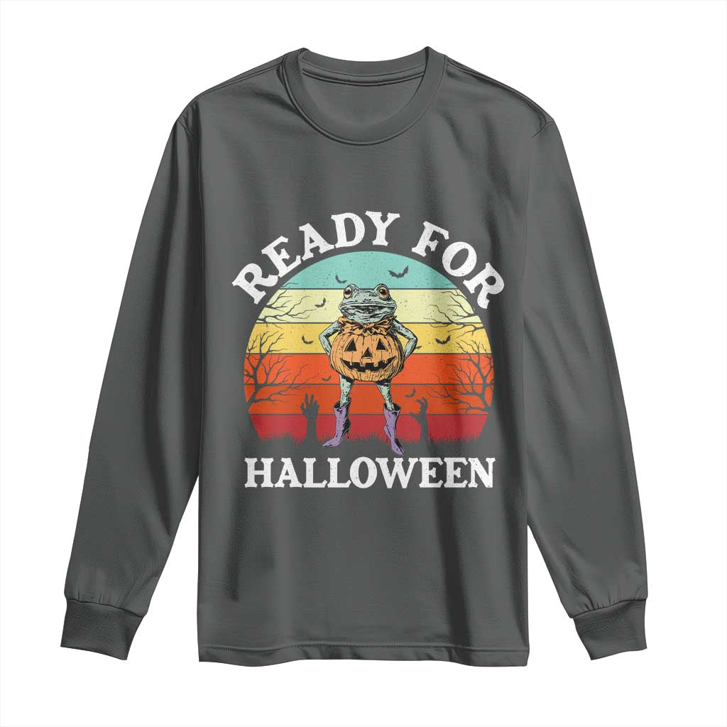 Funny Halloween Frog Long Sleeve Shirt Retro Spooky Season Funny Frogs Costume TS10 Dark Heather Print Your Wear