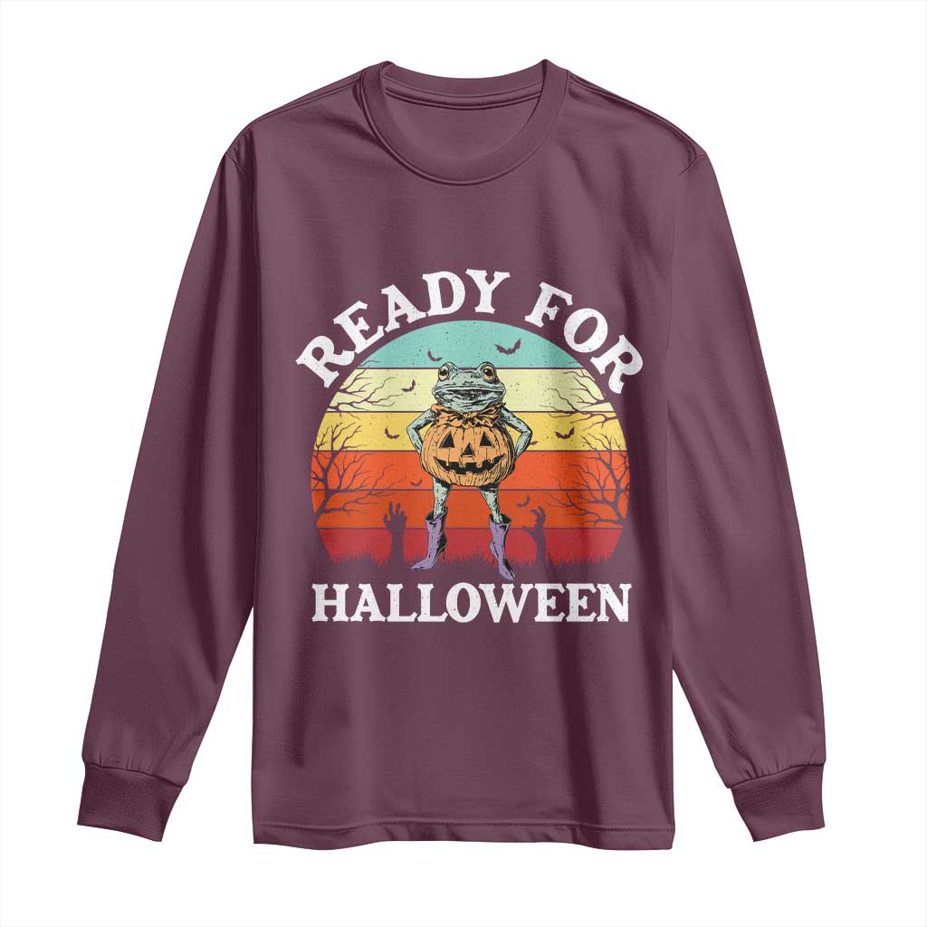 Funny Halloween Frog Long Sleeve Shirt Retro Spooky Season Funny Frogs Costume TS10 Maroon Print Your Wear