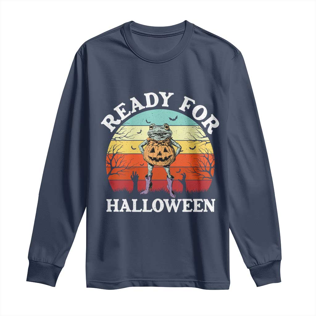 Funny Halloween Frog Long Sleeve Shirt Retro Spooky Season Funny Frogs Costume TS10 Navy Print Your Wear